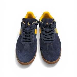 Polo by Ralph Lauren Men’s Navy Suede Sneakers with Yellow Accents